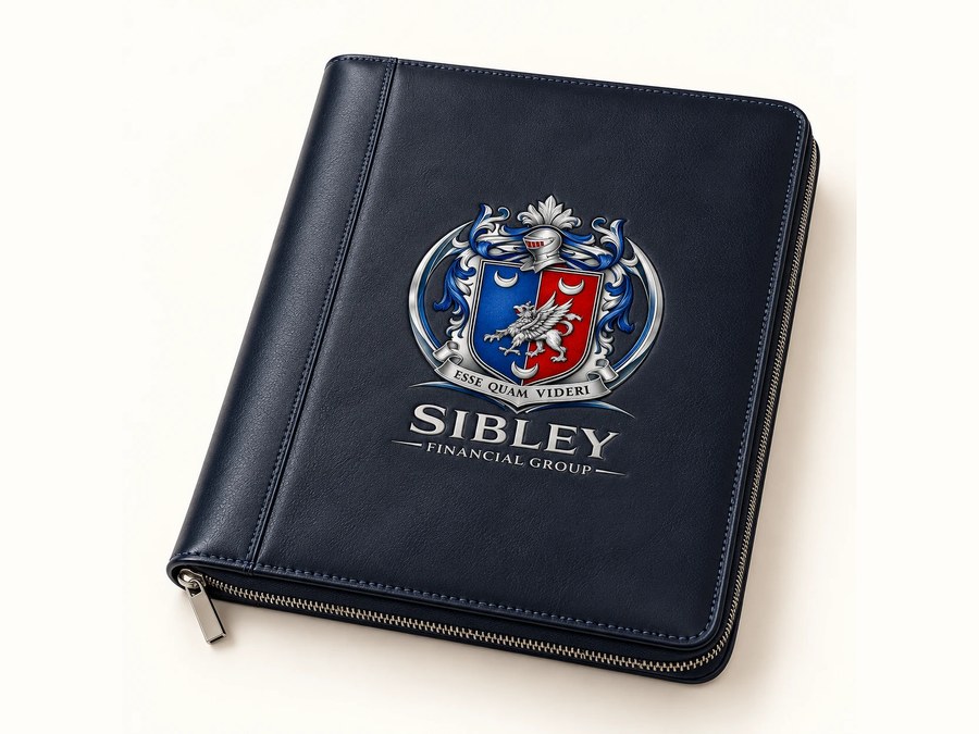 Leather Portfolio carrying the Sibley Financial Group crest.