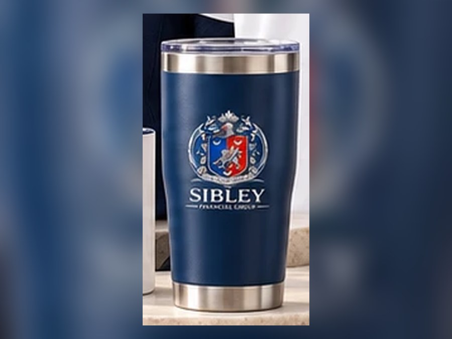 Insulated Tumbler carrying the Sibley Financial Group crest.