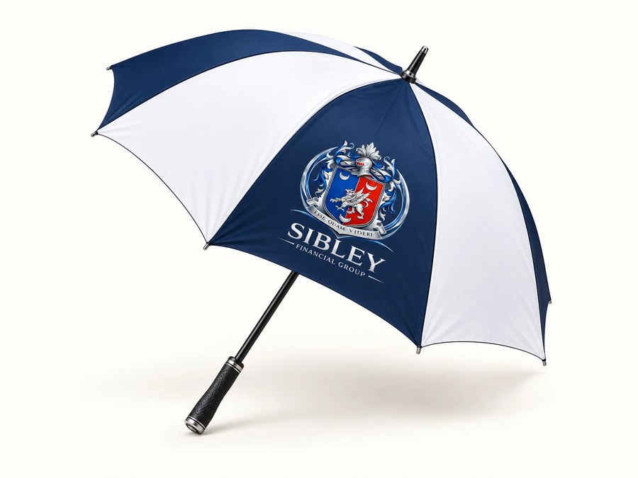 Golf Umbrella carrying the Sibley Financial Group crest.